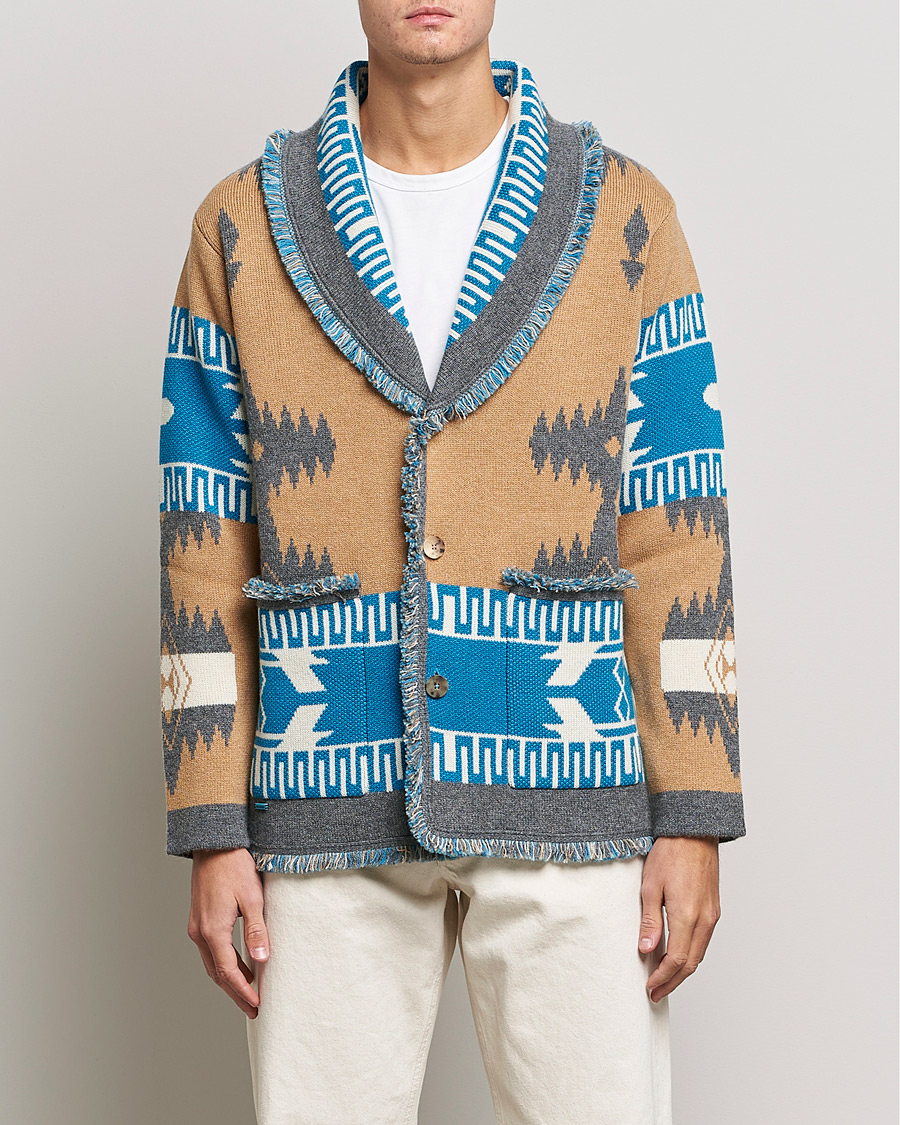 Heren | Truien | Alanui | Icon Cashmere Jacquard Cardigan Camel/Blue