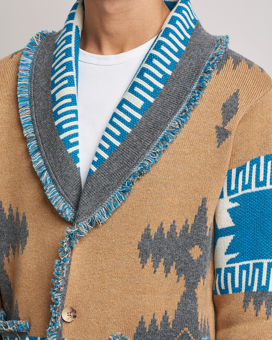 Heren | Truien | Alanui | Icon Cashmere Jacquard Cardigan Camel/Blue