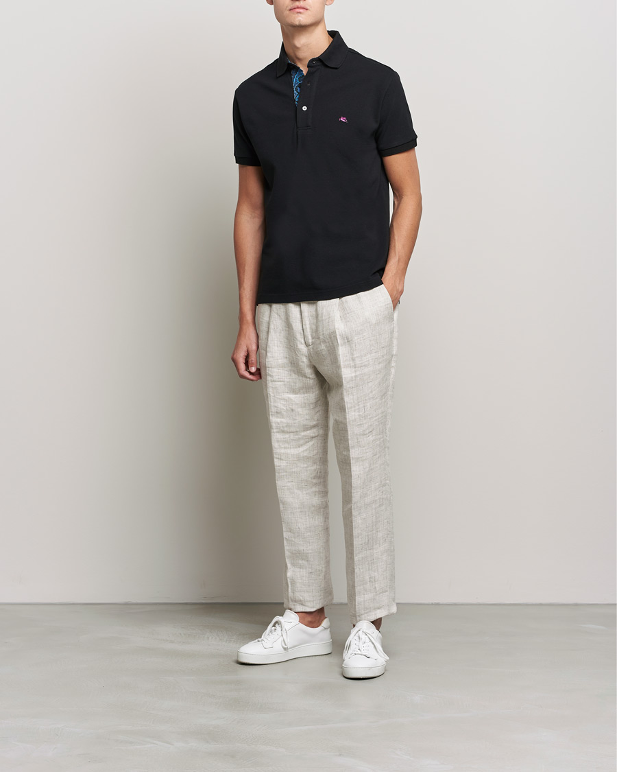 Heren | Polo's | Etro | Short Sleeve Contrast Paisley Polo Black