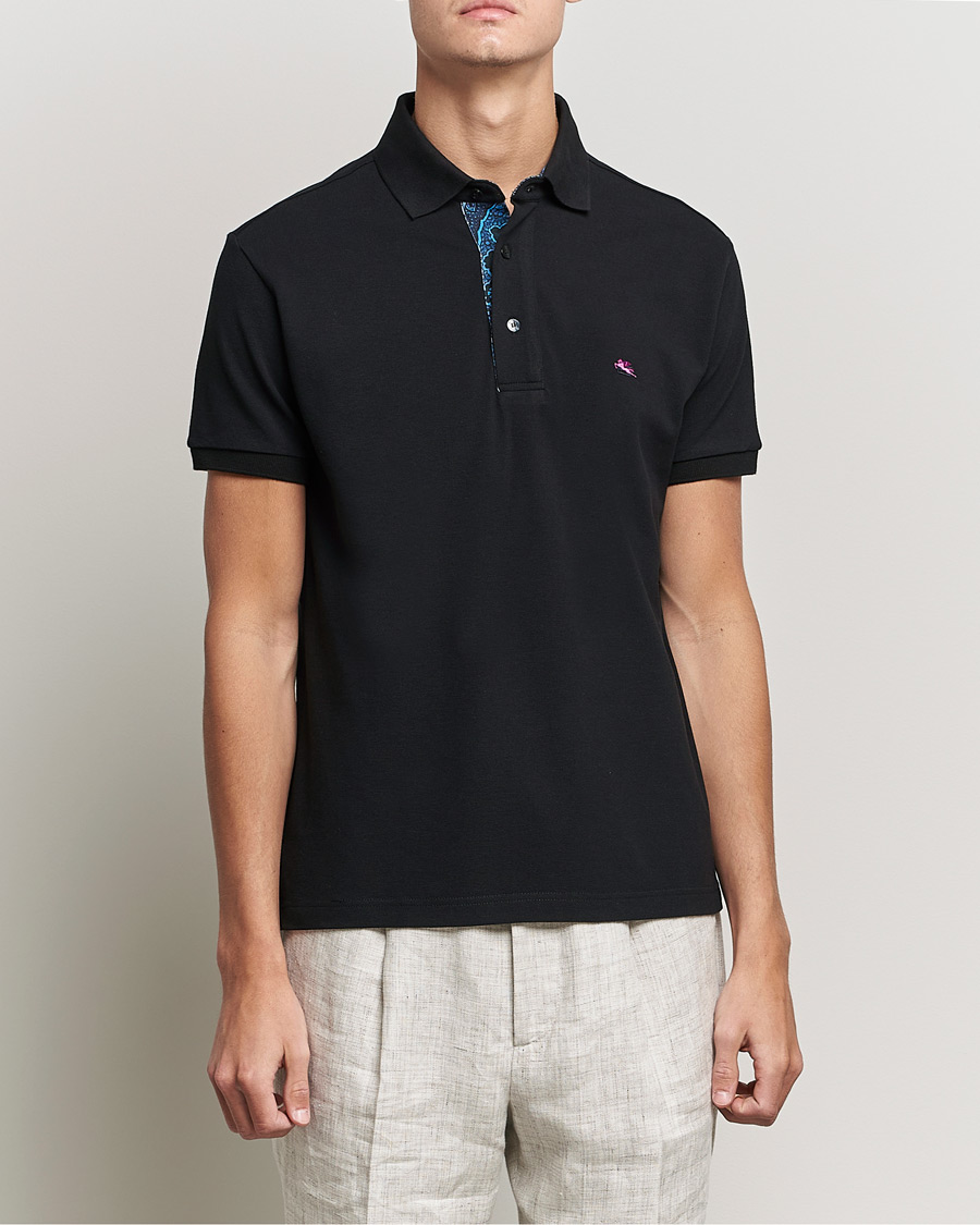 Heren | Polo's | Etro | Short Sleeve Contrast Paisley Polo Black