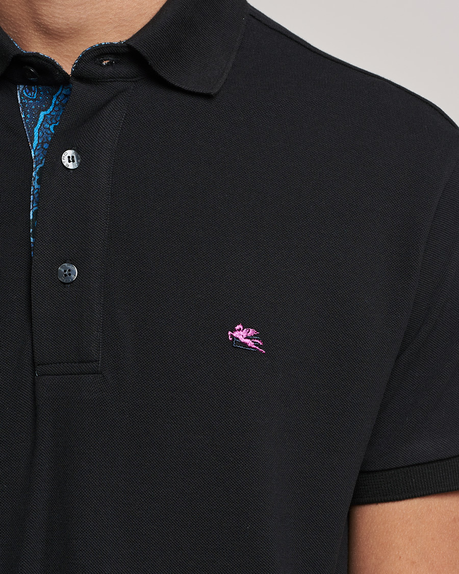 Heren | Polo's | Etro | Short Sleeve Contrast Paisley Polo Black