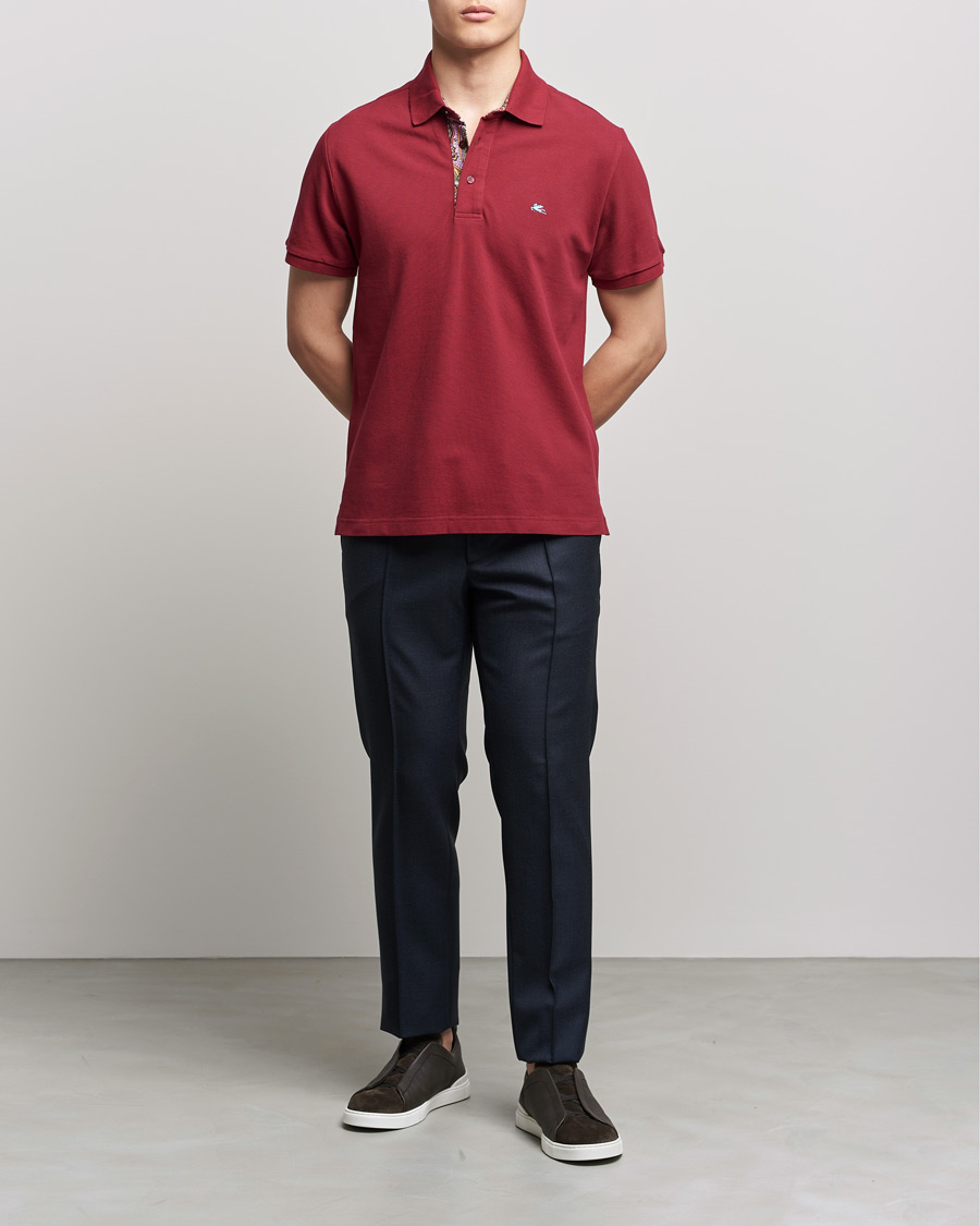 Heren | Polo's | Etro | Short Sleeve Contrast Paisley Polo Burgundy