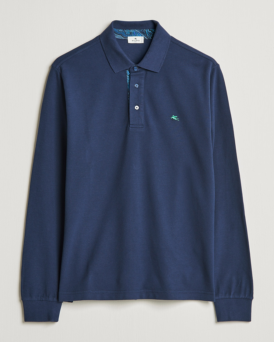 Heren | Truien | Etro | Long Sleeve Contrast Paisley Polo Navy