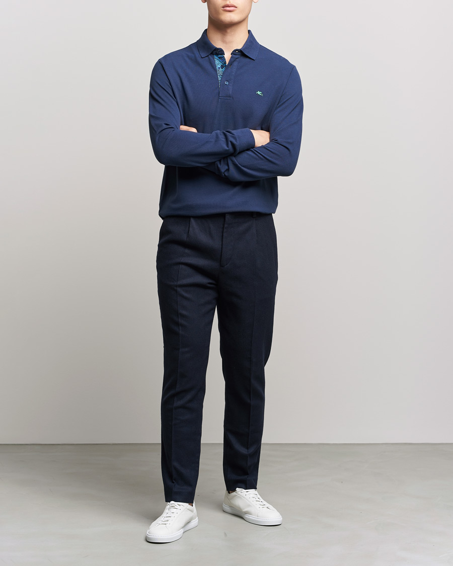Heren | Truien | Etro | Long Sleeve Contrast Paisley Polo Navy
