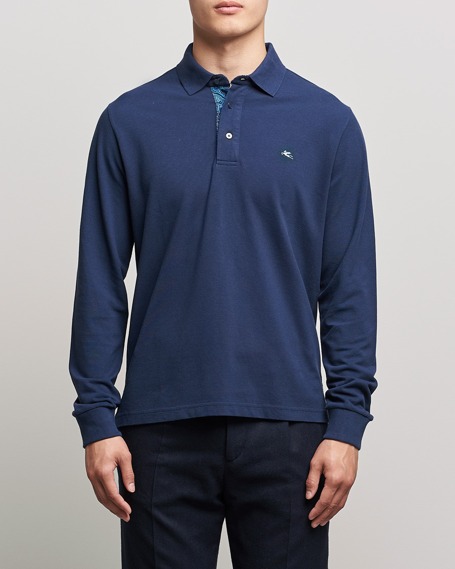 Heren | Truien | Etro | Long Sleeve Contrast Paisley Polo Navy