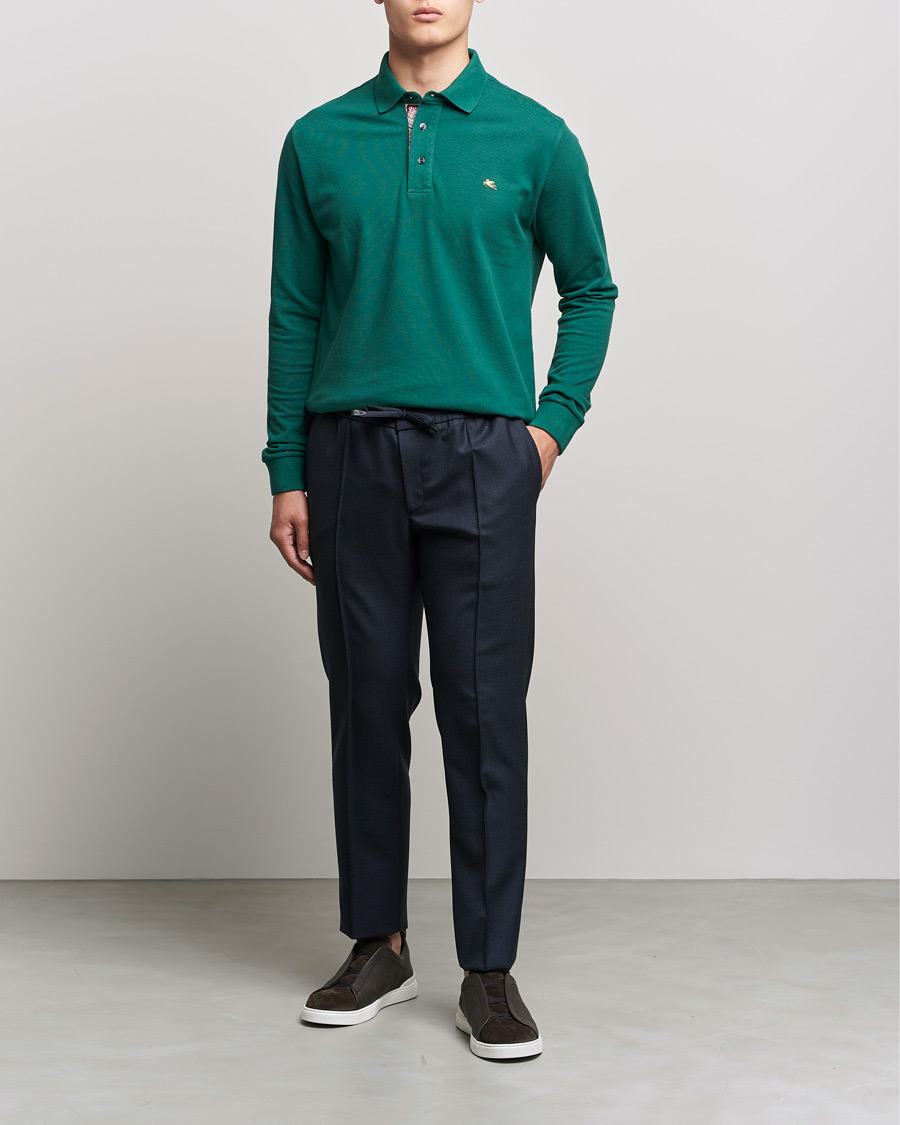 Heren | Truien | Etro | Long Sleeve Contrast Paisley Polo Emerald