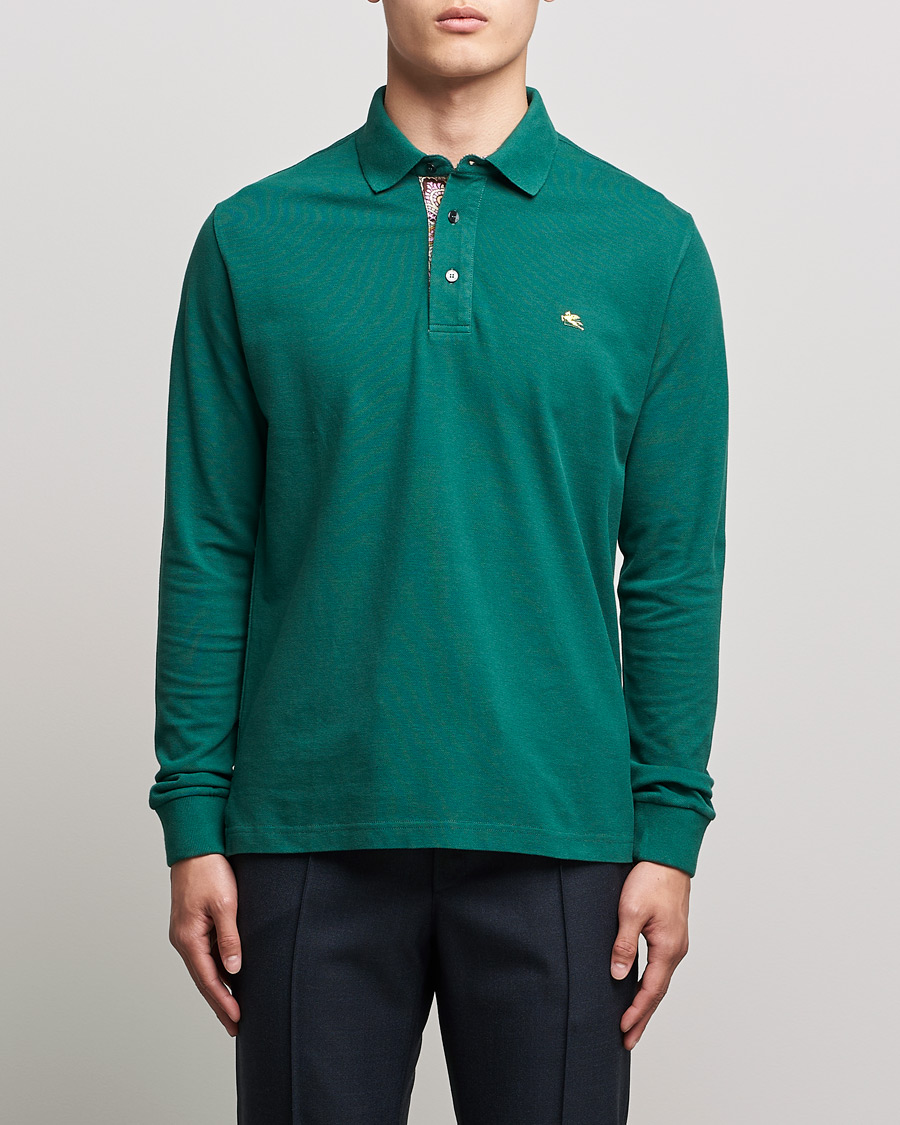 Heren | Truien | Etro | Long Sleeve Contrast Paisley Polo Emerald