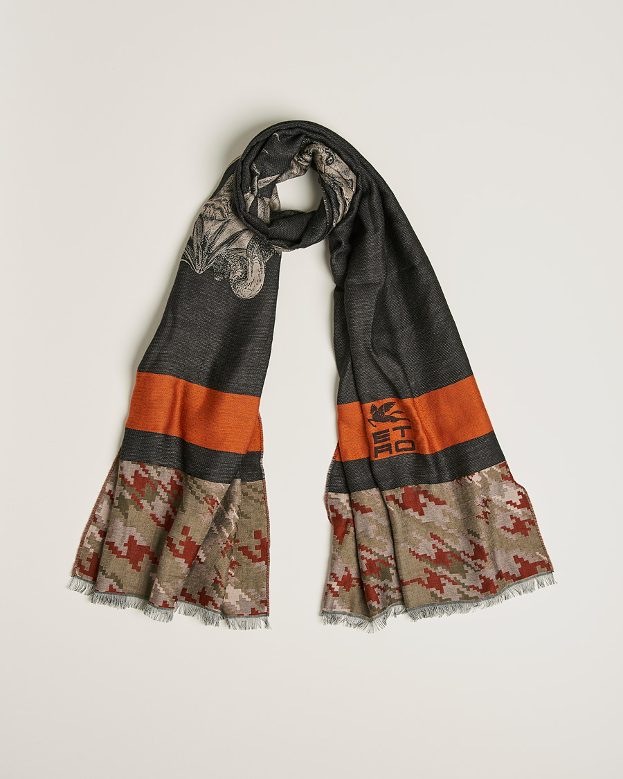 Heren | Etro Houndstooth Jacquard Scarf Black/Orange | Etro | Houndstooth Jacquard Scarf Black/Orange