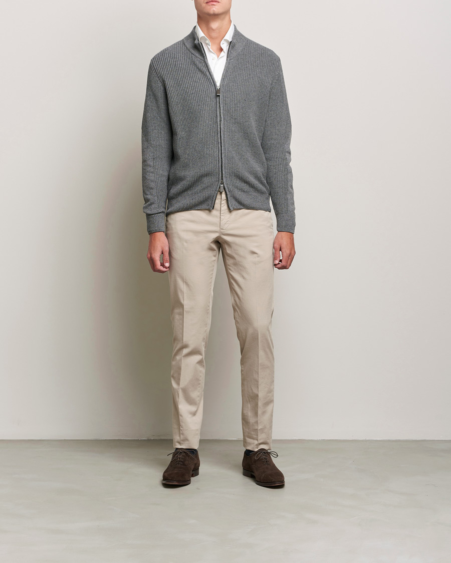 Heren | Truien | Canali | Cotton/Cashmere Full Zip Light Grey