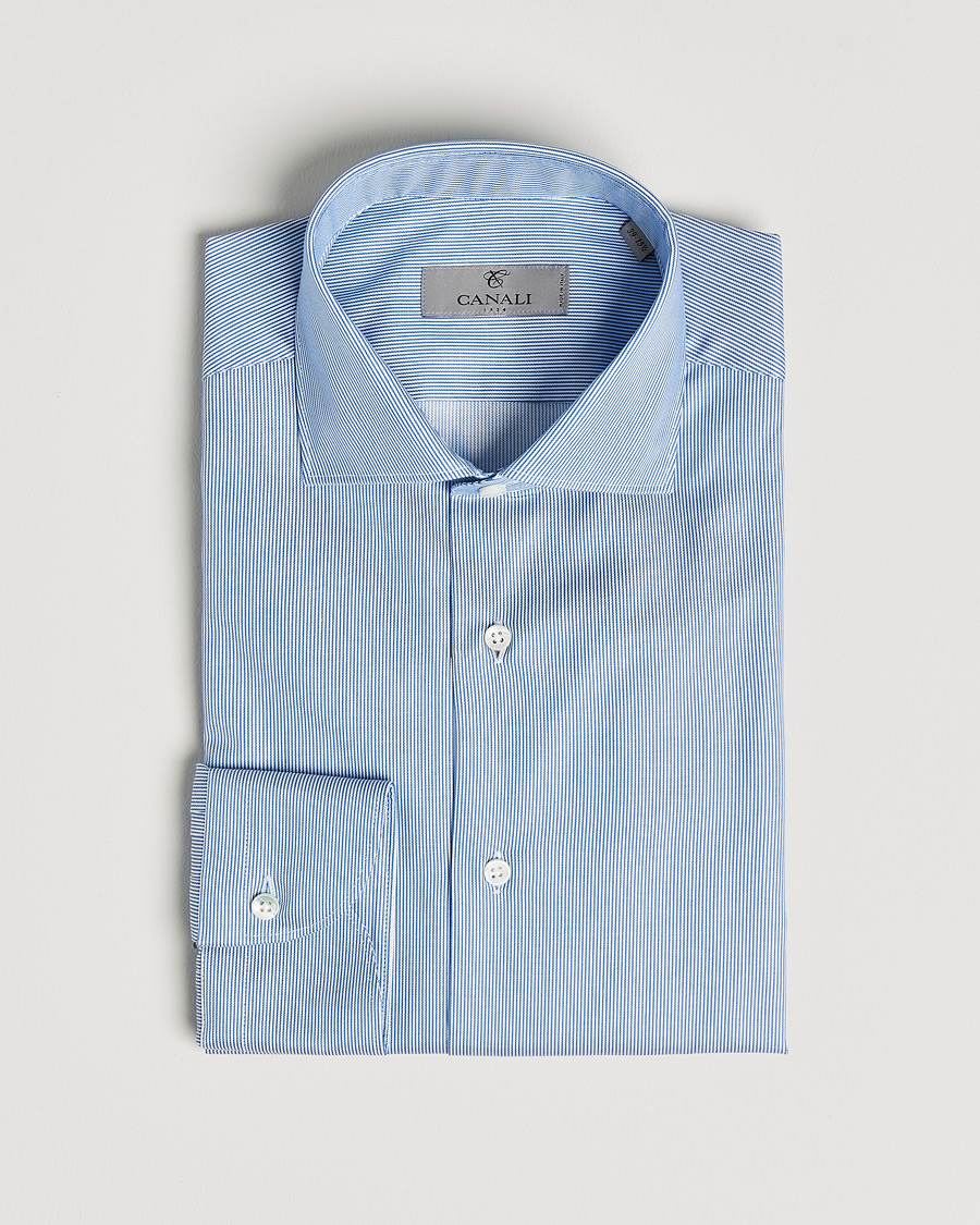 Heren | Overhemden | Canali | Slim Fit Cut Away Shirt Blue Stripe