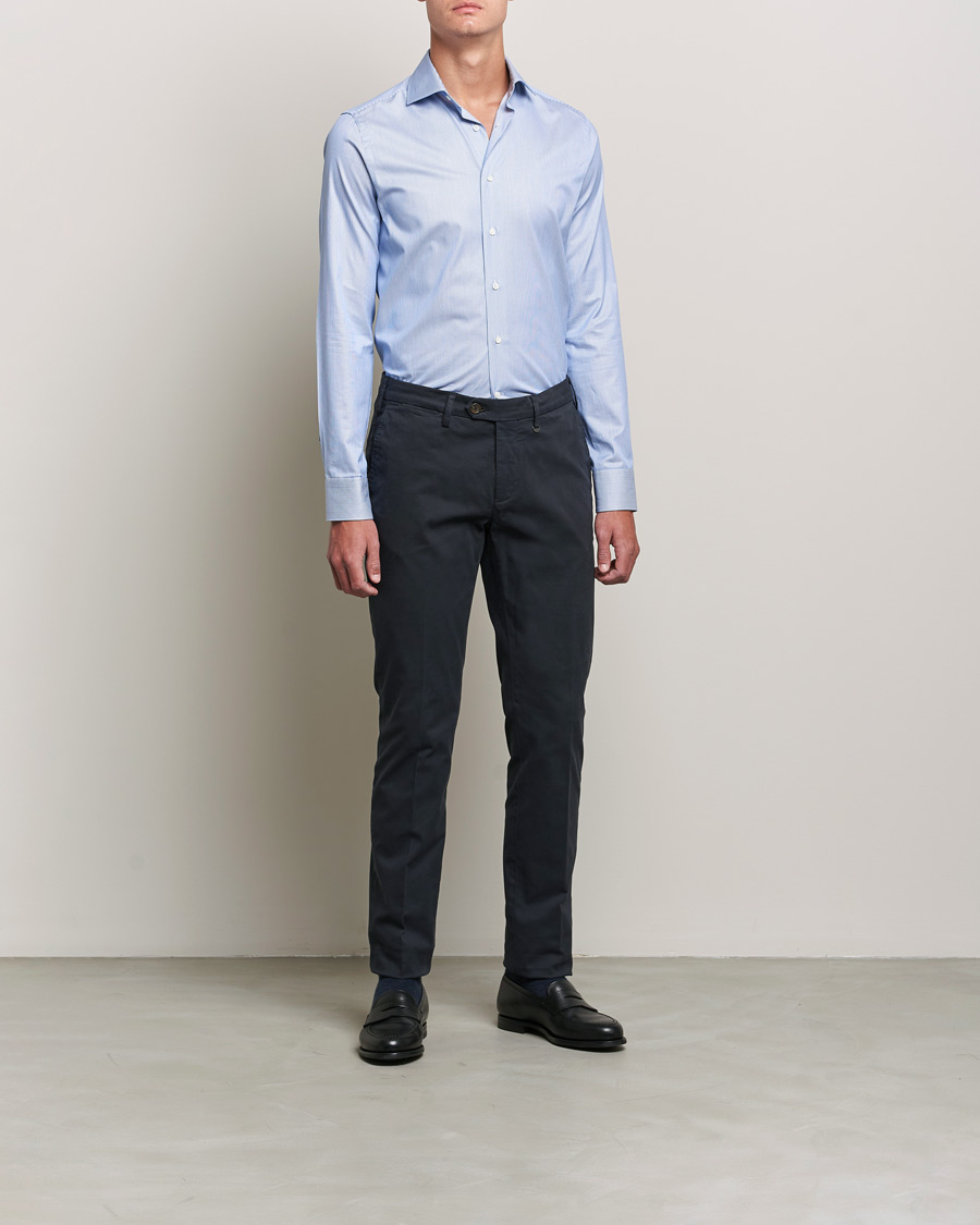 Heren | Overhemden | Canali | Slim Fit Cut Away Shirt Blue Stripe