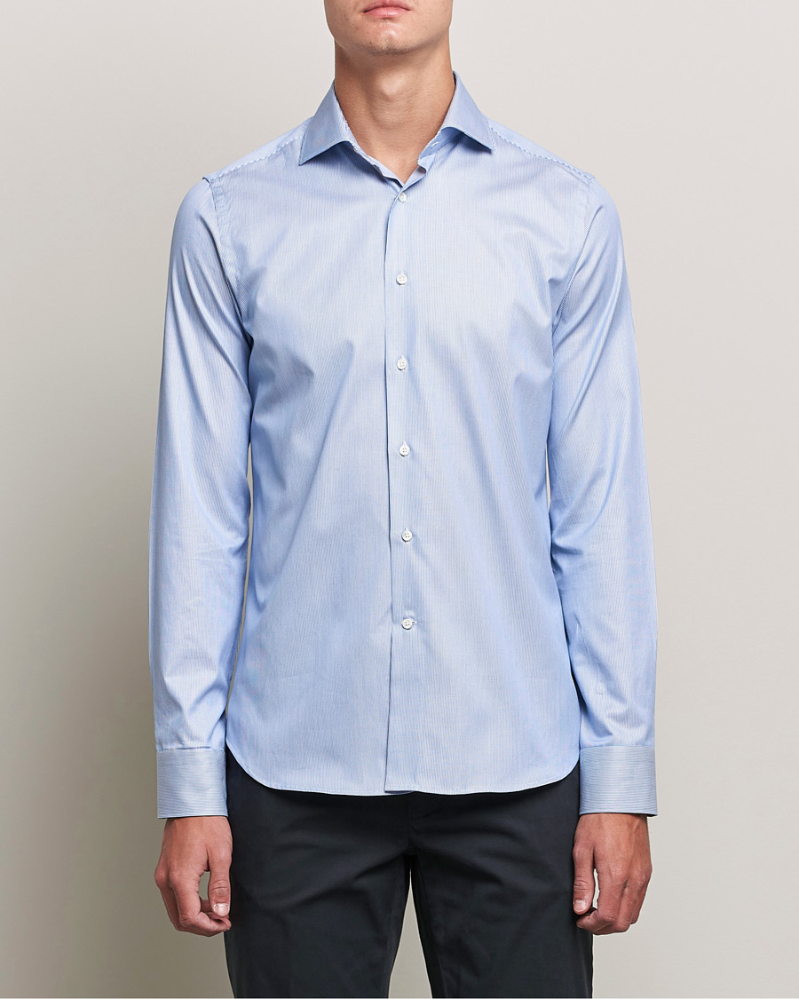 Heren | Overhemden | Canali | Slim Fit Cut Away Shirt Blue Stripe