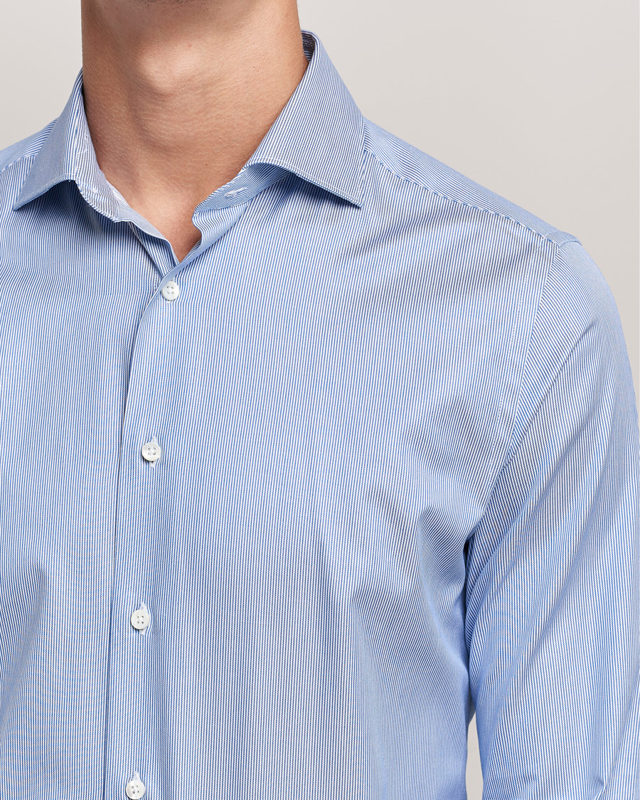 Heren | Overhemden | Canali | Slim Fit Cut Away Shirt Blue Stripe
