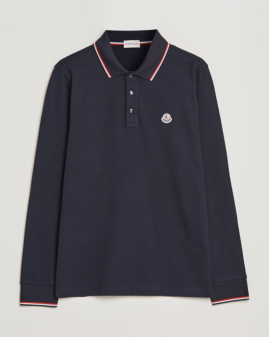 Moncler Long Sleeve Logo Tipped Polo Navy Man CareOfCarl