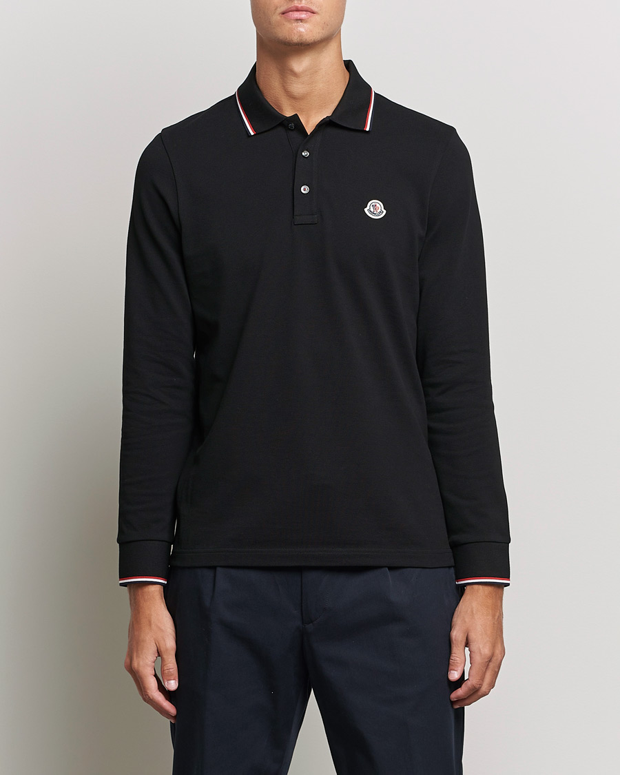 Heren | Polo's | Moncler | Contrast Rib Long Sleeve Polo Black