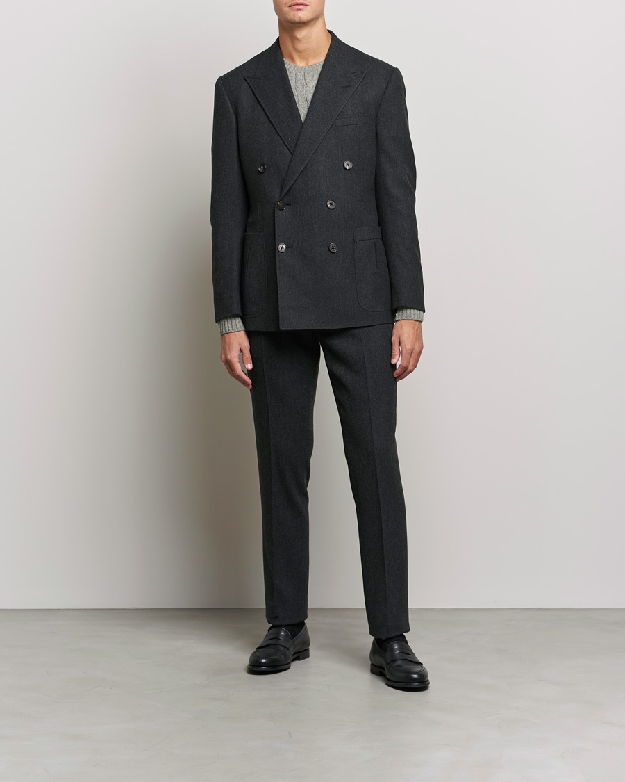 Heren | Blazers | Ralph Lauren Purple Label | Double Breasted Flannel Sportcoat Dark Grey