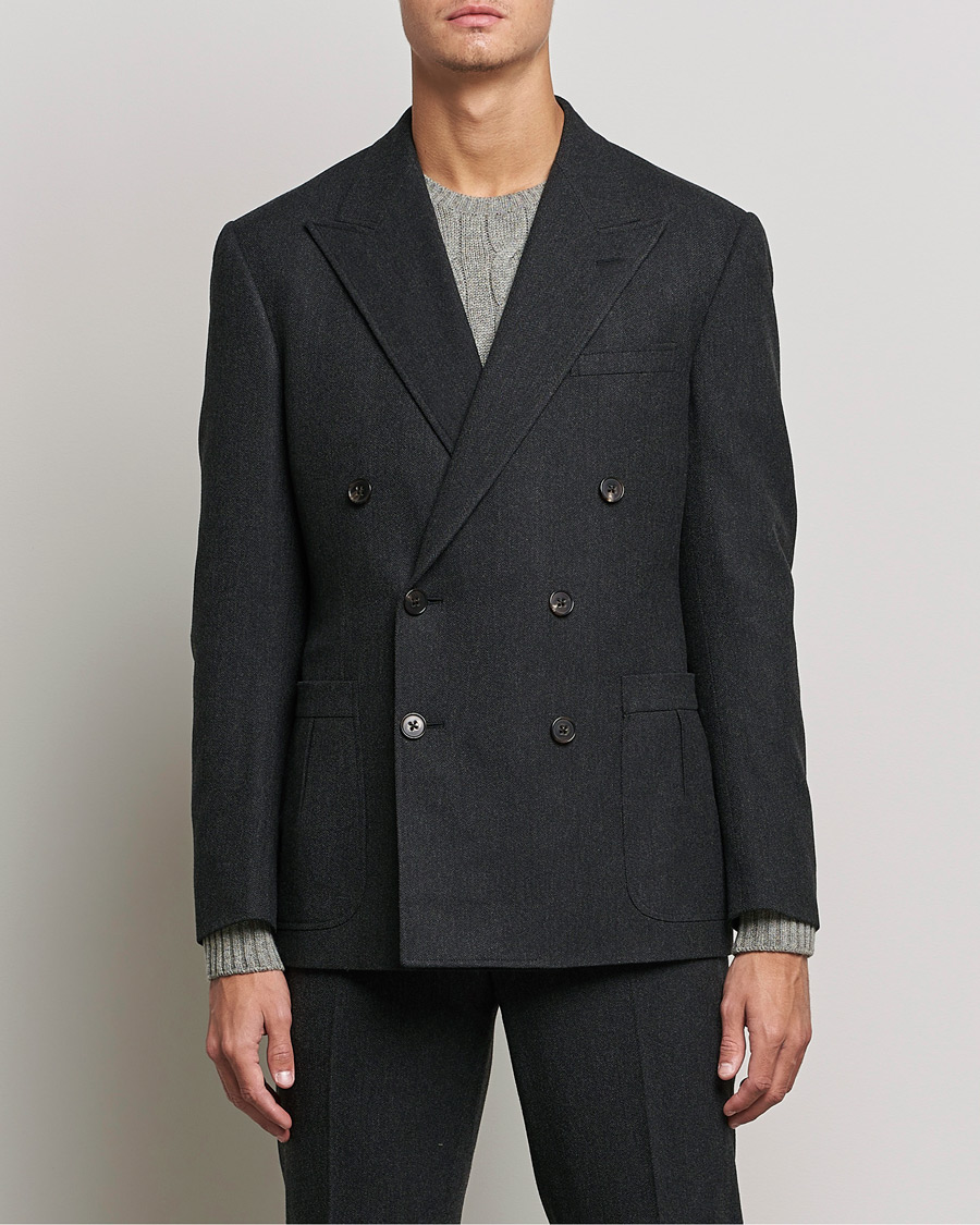 Heren | Blazers | Ralph Lauren Purple Label | Double Breasted Flannel Sportcoat Dark Grey