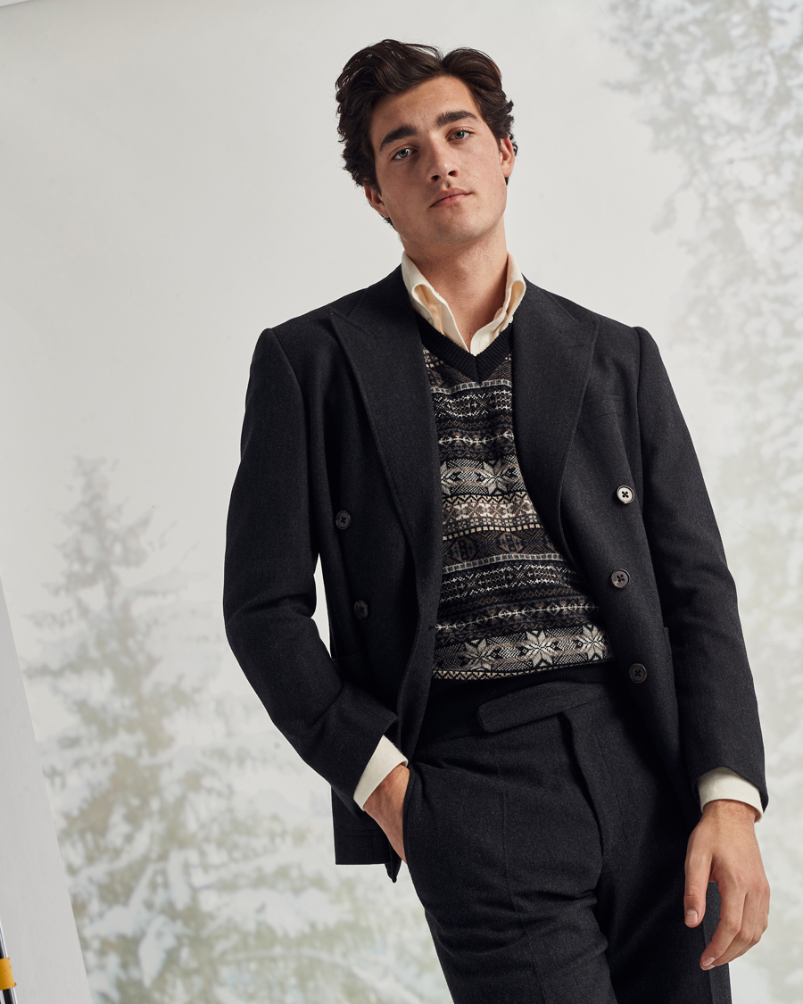 Heren | Blazers | Ralph Lauren Purple Label | Double Breasted Flannel Sportcoat Dark Grey