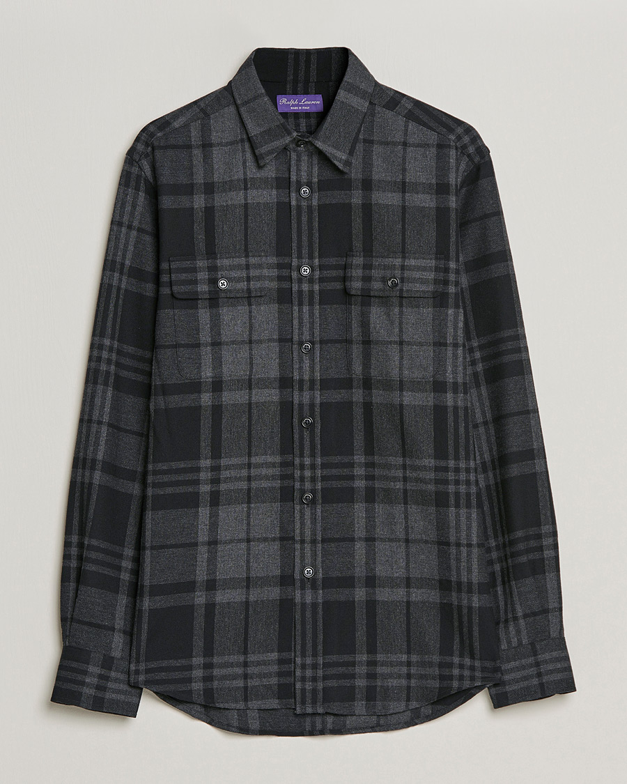 Heren | Overhemden | Ralph Lauren Purple Label | Glencheck Wool Overshirt Dark Grey