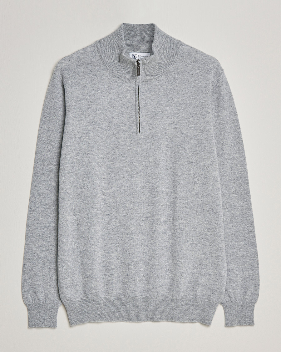 Heren | Truien | Johnstons of Elgin | 2-Ply Cashmer Half Zip Silver