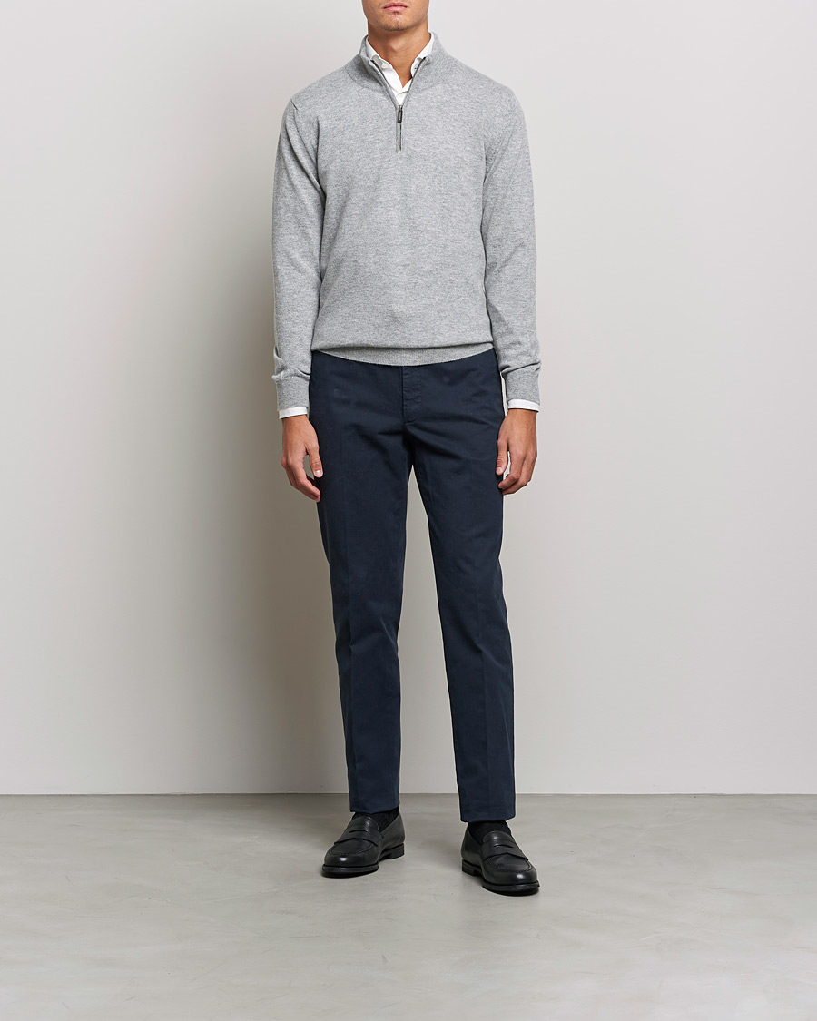 Heren | Truien | Johnstons of Elgin | 2-Ply Cashmer Half Zip Silver