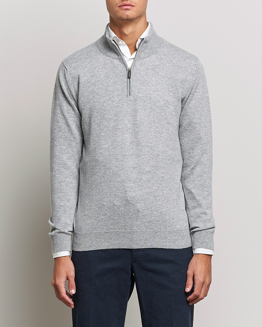 Heren | Truien | Johnstons of Elgin | 2-Ply Cashmer Half Zip Silver