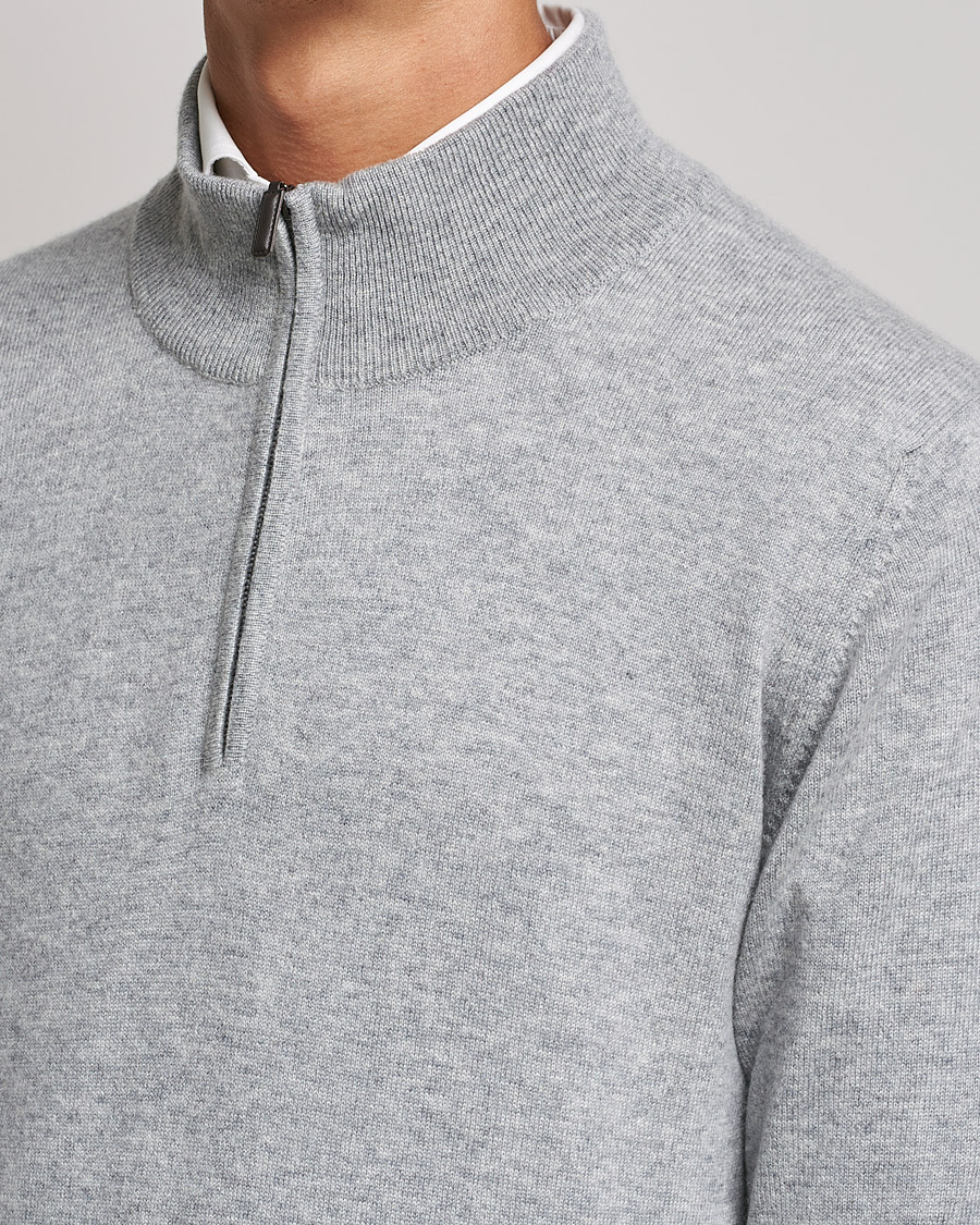 Heren | Truien | Johnstons of Elgin | 2-Ply Cashmer Half Zip Silver