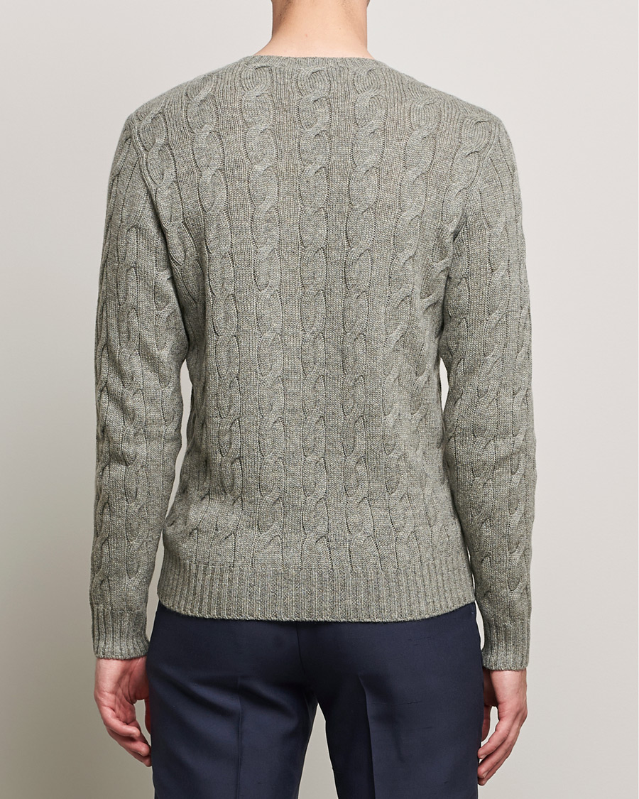 Heren | Truien | Ralph Lauren Purple Label | Cashmere Cable Crewneck Light Grey