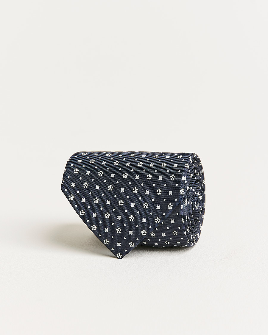 Heren | E. Marinella 3-Fold Flower Pattern Silk Tie Navy | E. Marinella | 3-Fold Flower Pattern Silk Tie Navy