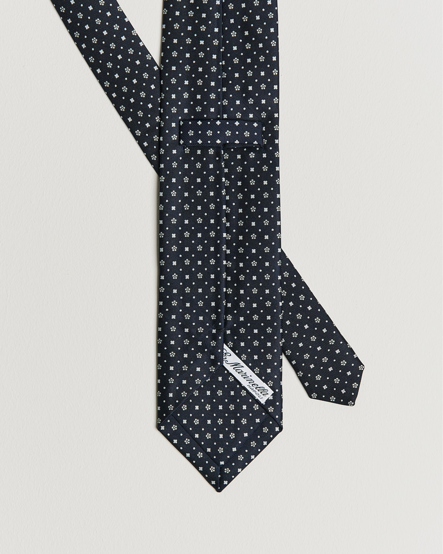 Heren | E. Marinella 3-Fold Flower Pattern Silk Tie Navy | E. Marinella | 3-Fold Flower Pattern Silk Tie Navy