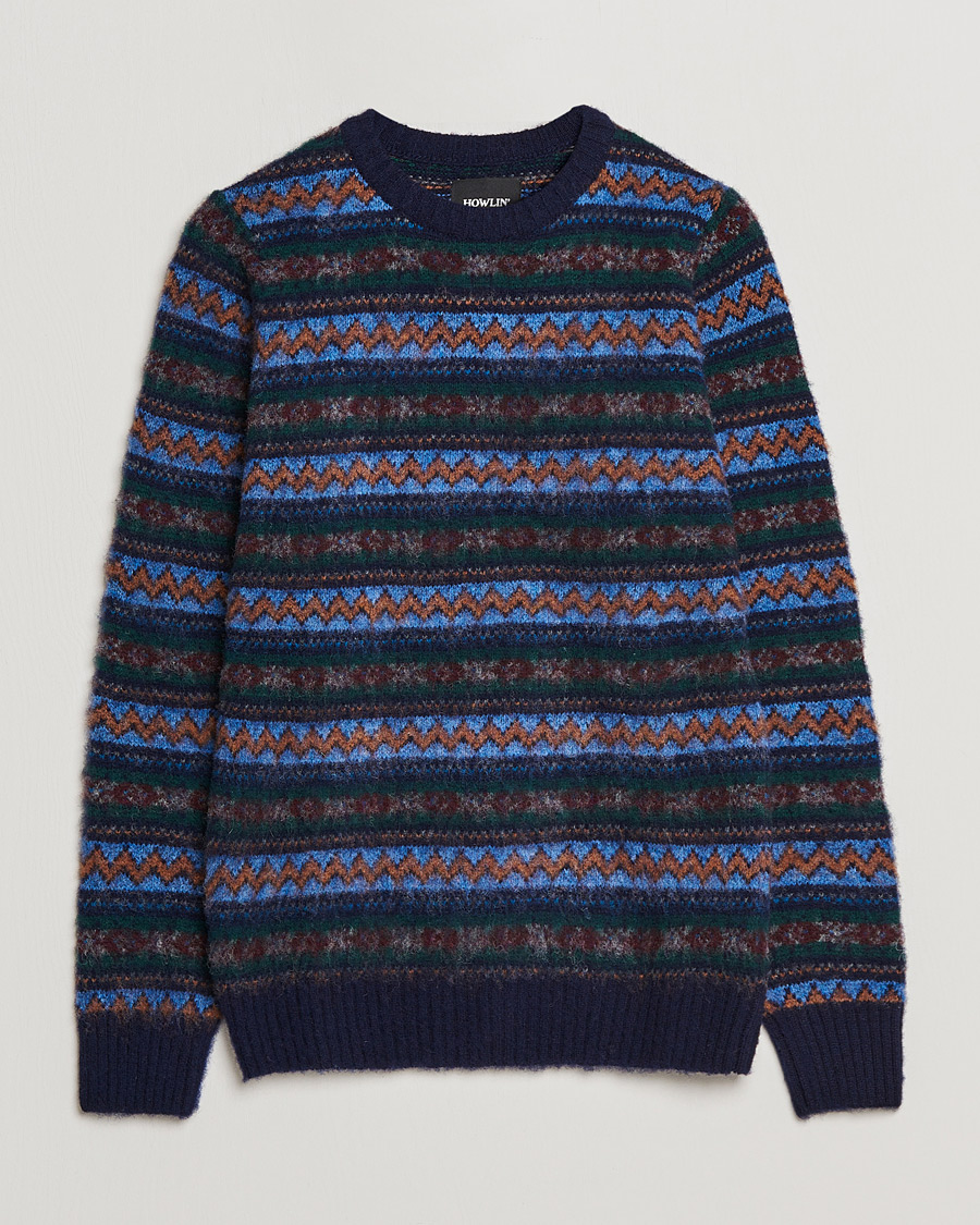 Heren | Truien | Howlin' | Brushed Wool All Over Fair Isle Crew Neck Navy