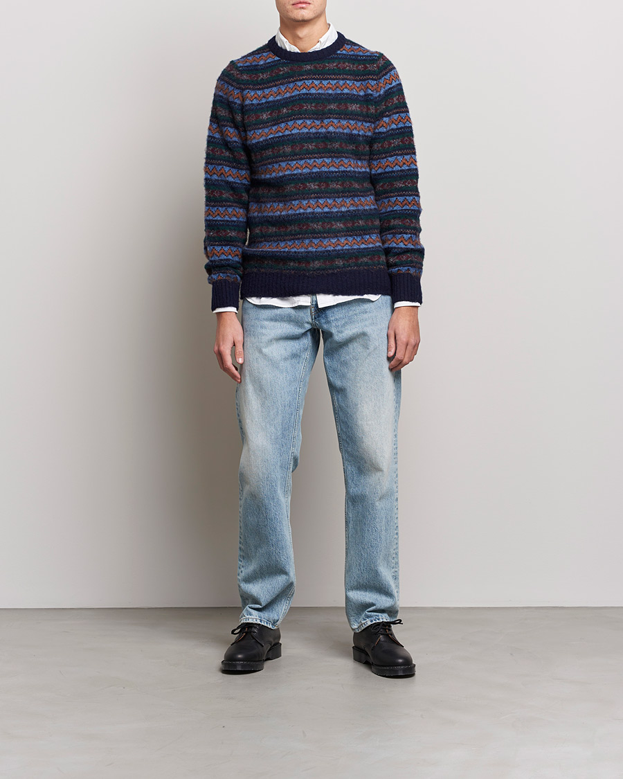 Heren | Truien | Howlin' | Brushed Wool All Over Fair Isle Crew Neck Navy