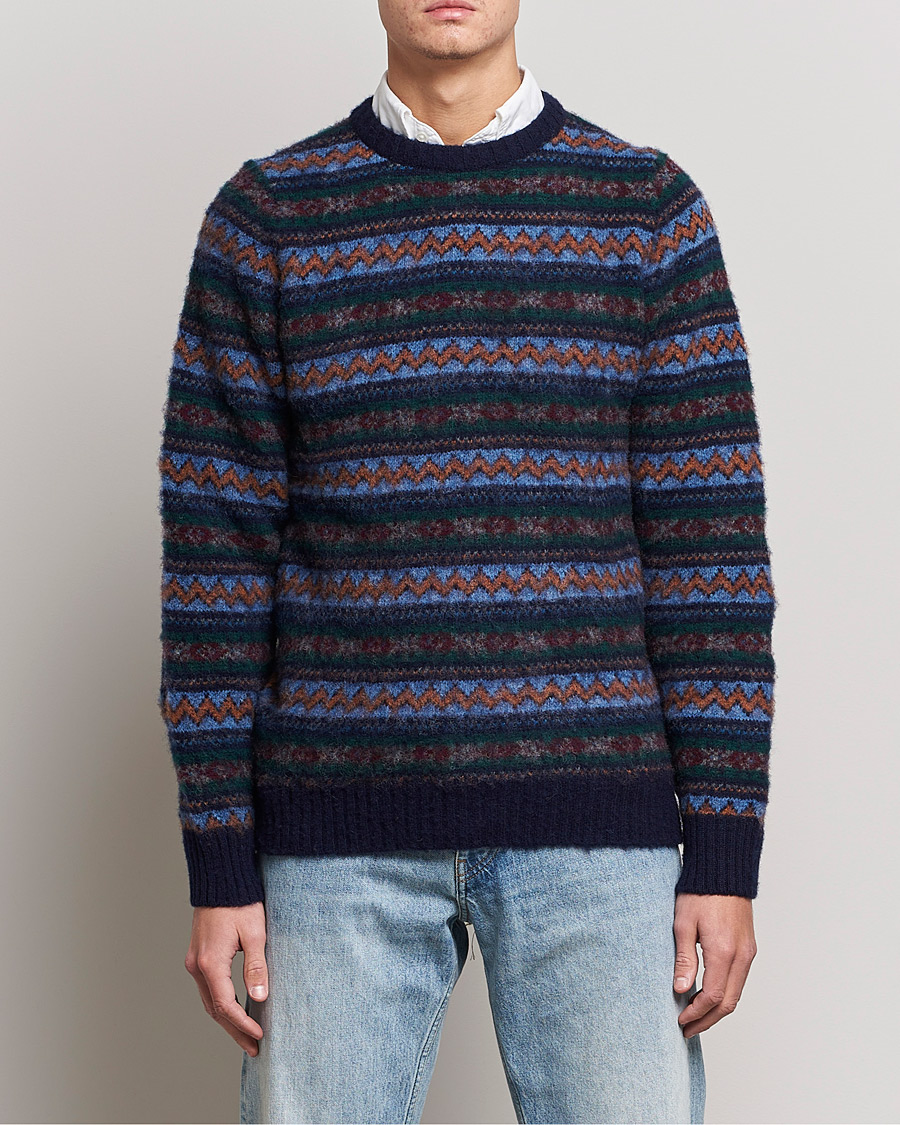 Heren | Truien | Howlin' | Brushed Wool All Over Fair Isle Crew Neck Navy