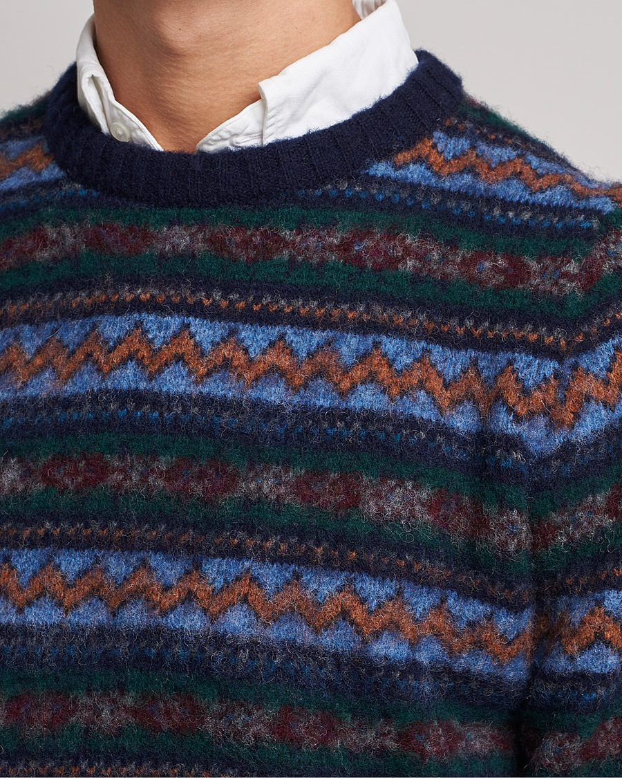 Heren | Truien | Howlin' | Brushed Wool All Over Fair Isle Crew Neck Navy