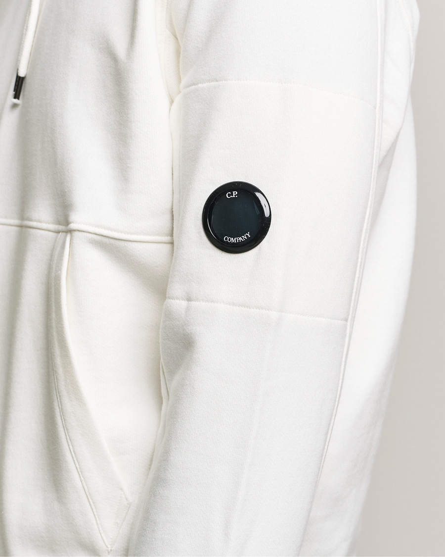 Heren | Truien | C.P. Company | Diagonal Raised Fleece Hooded Lens Sweatshirt White