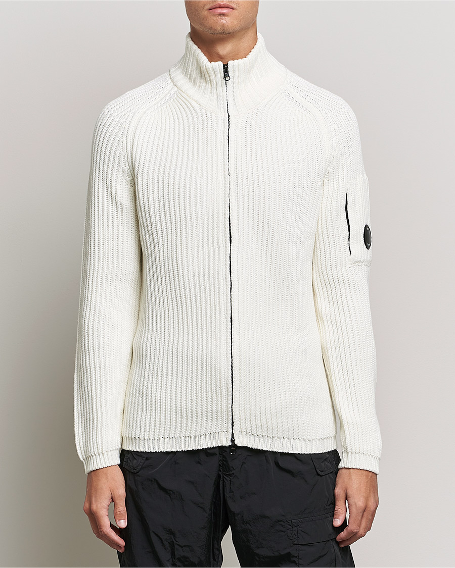 Heren | Truien | C.P. Company | Merino Wool Full Zip Lens Cardigan White