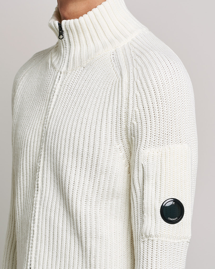 Heren | Truien | C.P. Company | Merino Wool Full Zip Lens Cardigan White