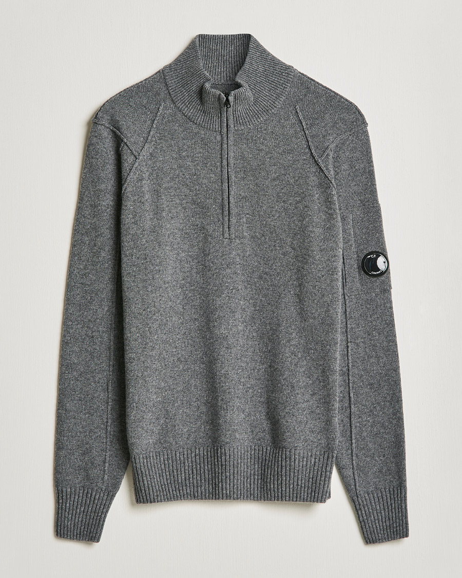 Heren | Truien | C.P. Company | Lambswool Lens Half Zip Grey Marl