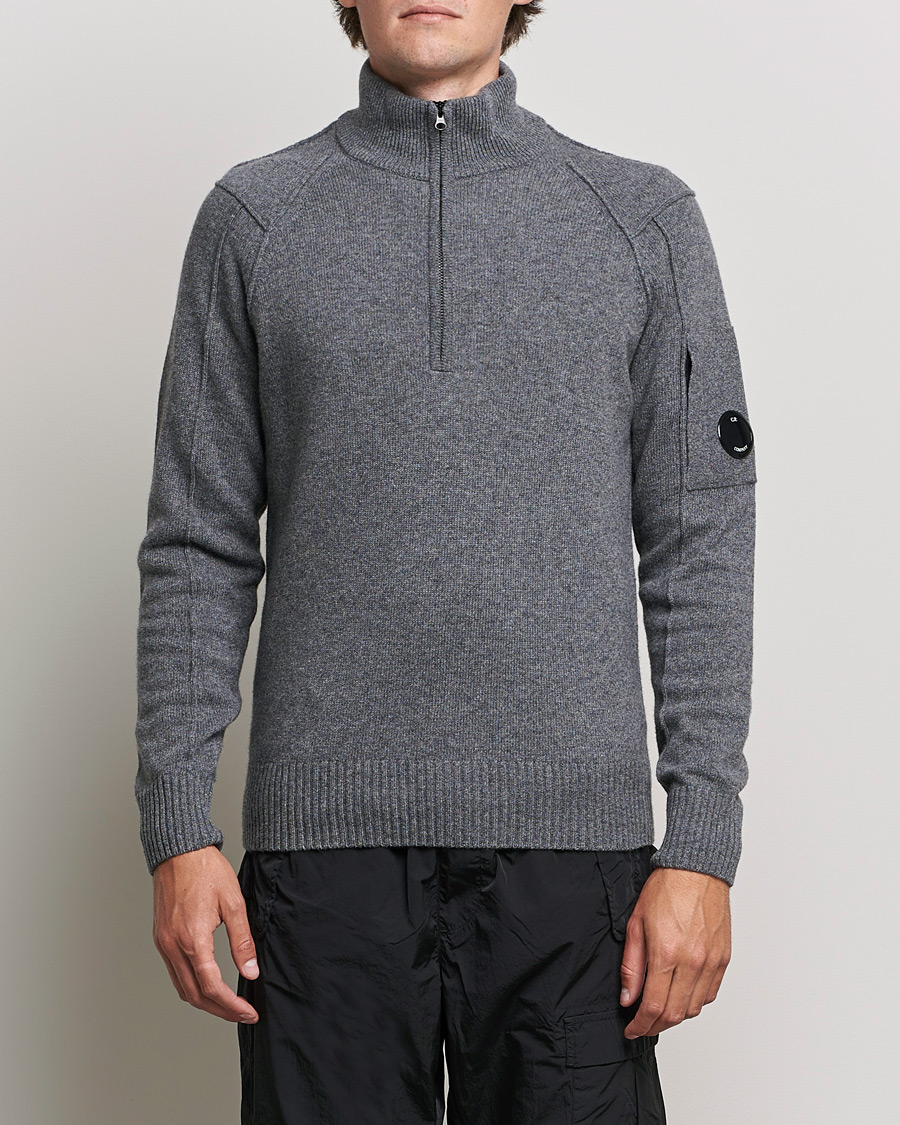 Heren | Truien | C.P. Company | Lambswool Lens Half Zip Grey Marl