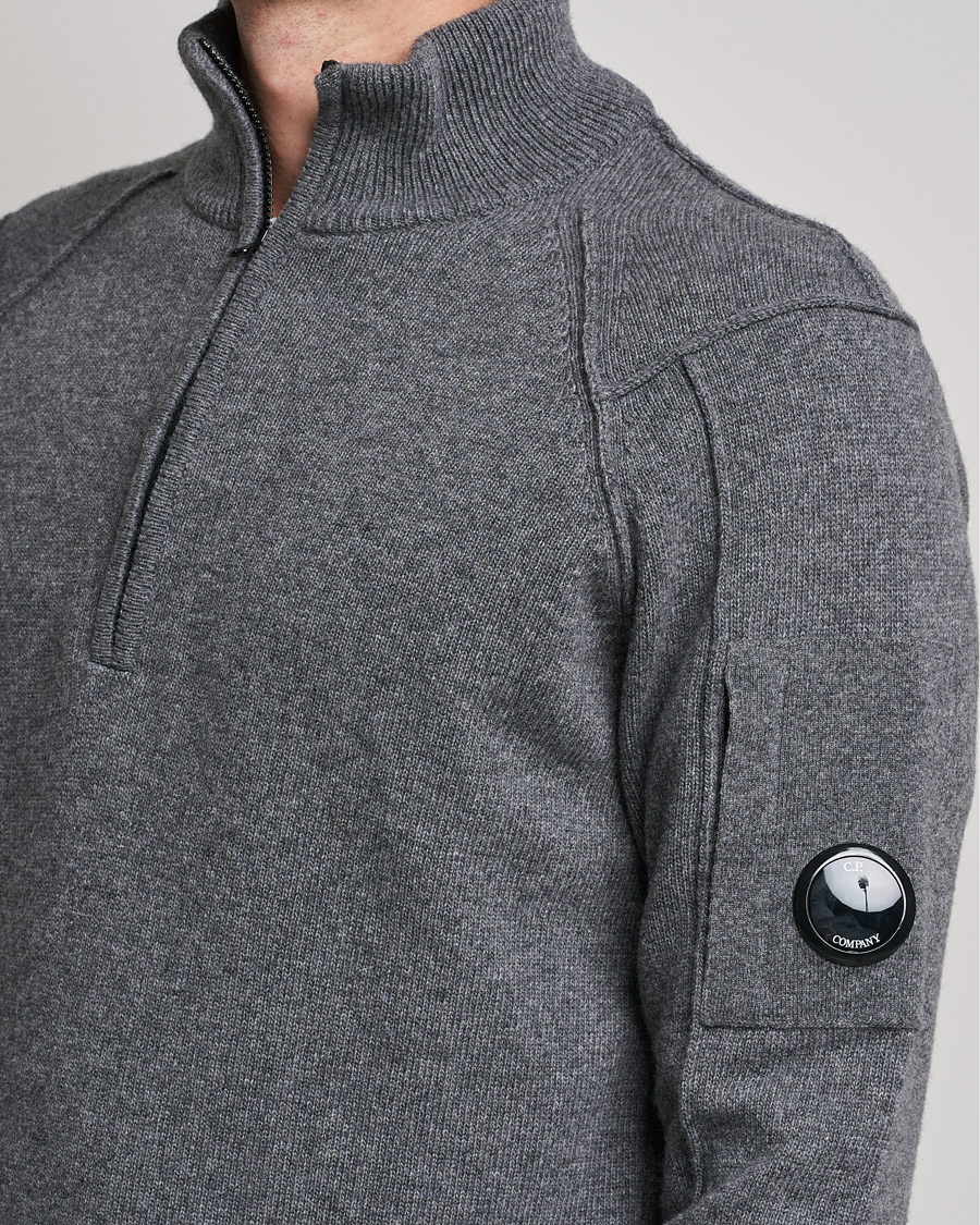 Heren | Truien | C.P. Company | Lambswool Lens Half Zip Grey Marl