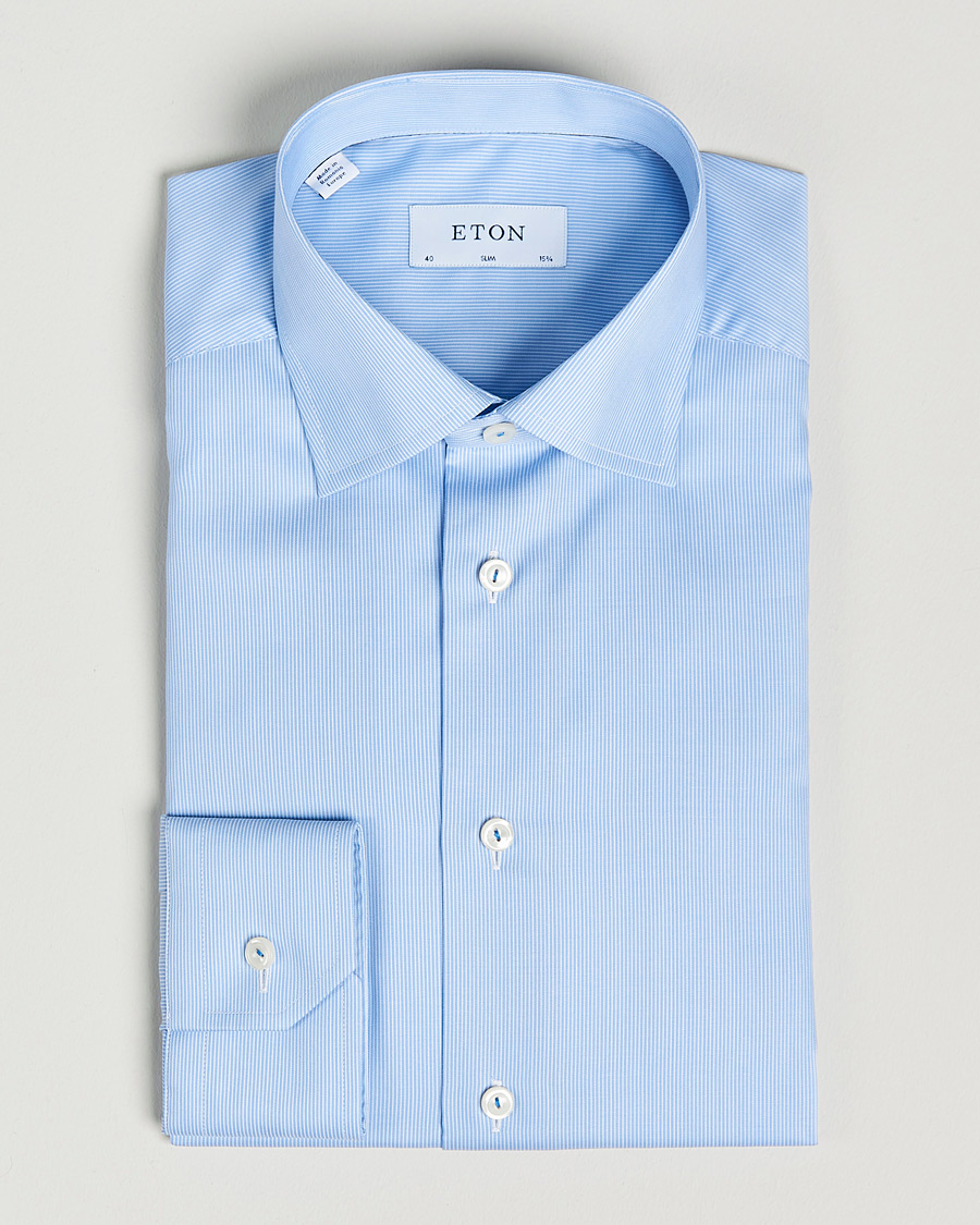 Heren | Overhemden | Eton | Striped Fine Twill Slim Shirt Mid Blue
