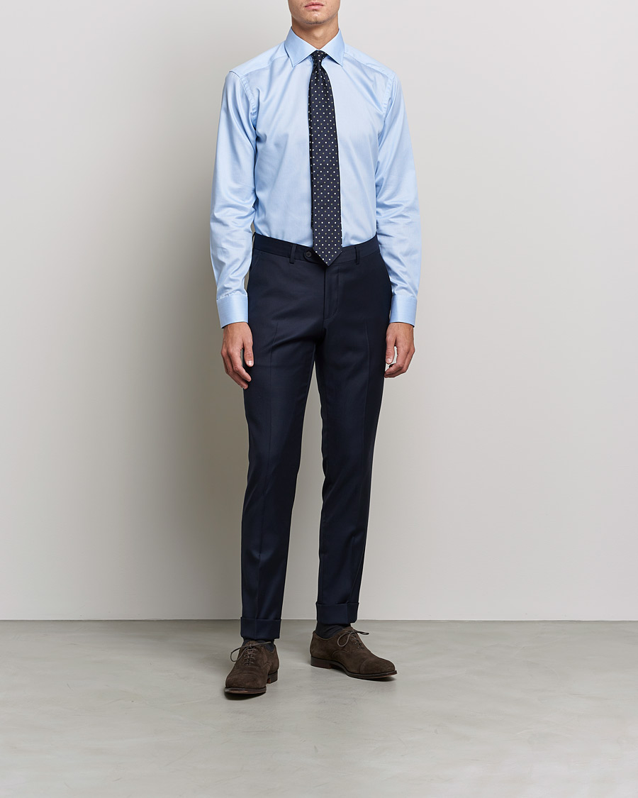 Heren | Overhemden | Eton | Striped Fine Twill Slim Shirt Mid Blue