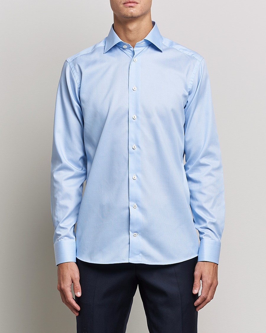 Heren | Overhemden | Eton | Striped Fine Twill Slim Shirt Mid Blue