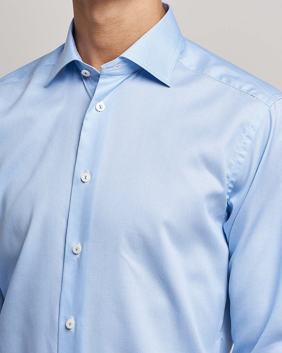 Heren | Overhemden | Eton | Striped Fine Twill Slim Shirt Mid Blue