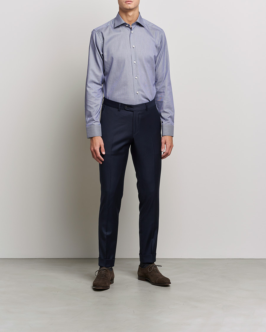 Heren | Overhemden | Eton | Striped Fine Twill Slim Shirt Navy Blue