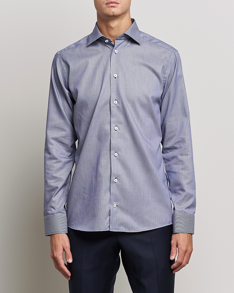 Heren | Overhemden | Eton | Striped Fine Twill Slim Shirt Navy Blue