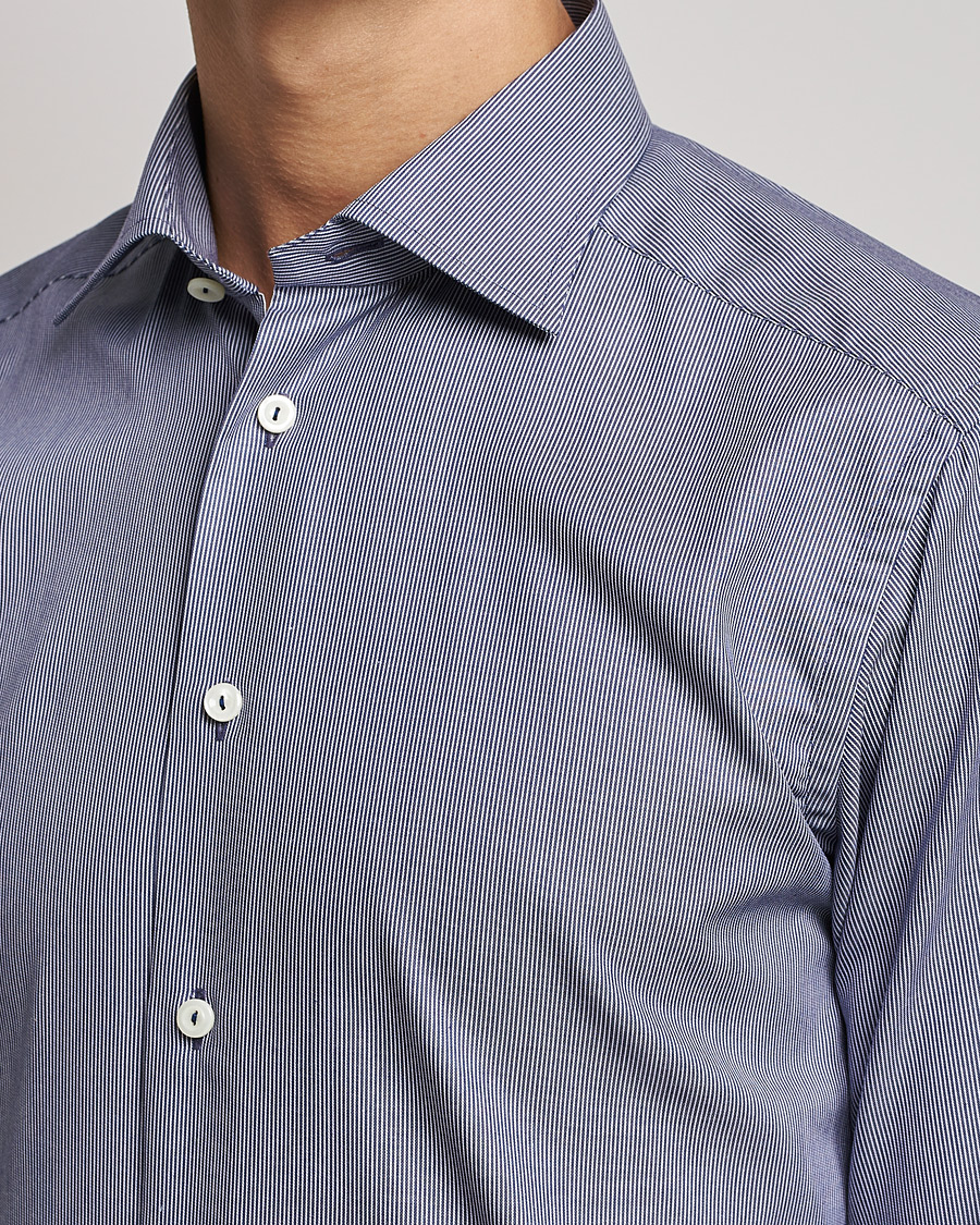 Heren | Overhemden | Eton | Striped Fine Twill Slim Shirt Navy Blue