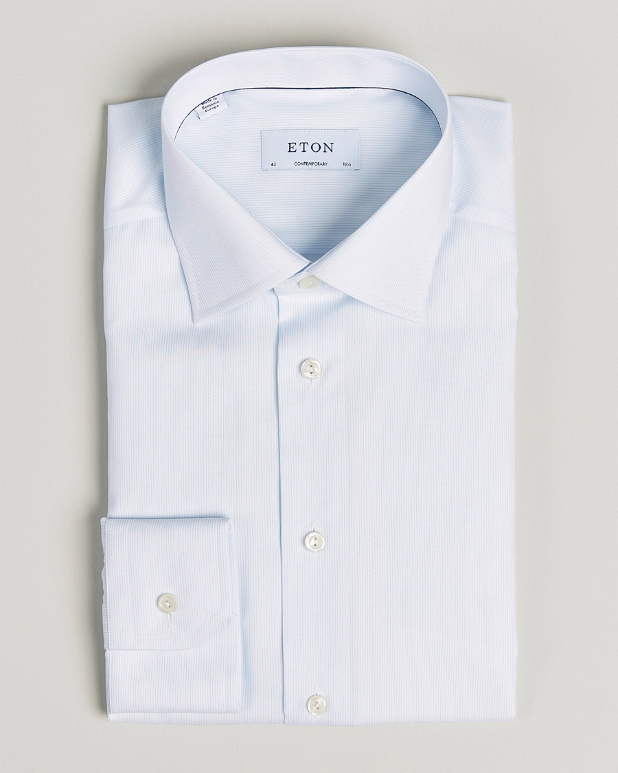 Heren | Overhemden | Eton | Hair line Striped Contemporary Twill Shirt Light Blue