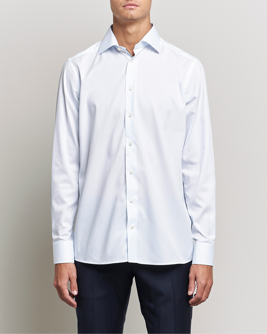 Heren | Overhemden | Eton | Hair line Striped Contemporary Twill Shirt Light Blue