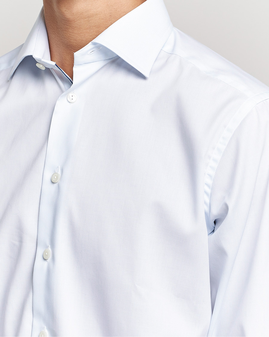 Heren | Overhemden | Eton | Hair line Striped Contemporary Twill Shirt Light Blue